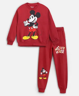 Nap Chief Pure Cotton Disney Featuring Full Sleeves Mickey Mouse Printed  Co Ord Set - Maroon
