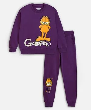 Nap Chief Pure Cotton Garfield Featuring Full Sleeves Character Printed Co Ord Set - Purple