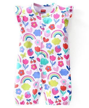 Babyhug 100% Cotton Knit Frill Sleeves Romper Heart Print -  Multicolor