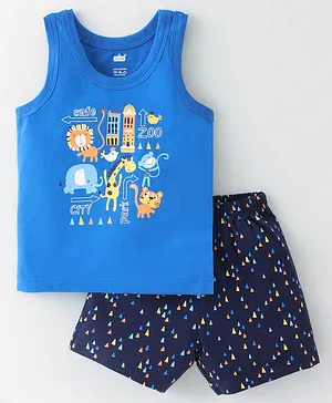 Simply Interlock Knit Sleeveless T-Shirt and Shorts Set Lion Print - Blue