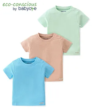 Babyoye Waffle 100% Cotton with Eco Jiva Finish Solid Dyed Half Sleeves T-Shirts Pack of 3 - Multicolour