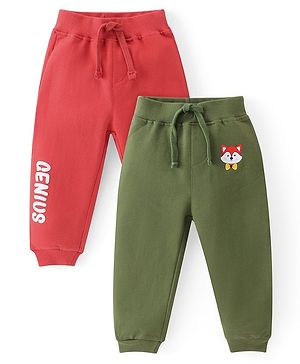 Babyhug Cotton Looper Knit Full Length Lounge Pant With Text Print Pack of 2 - Pink