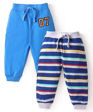 Babyhug Cotton Knit Full Length Lounge Pant Stripe Design Pack of 2- Blue