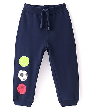 Babyhug Cotton Looper Knit Full Length Track Pant Basketball Print - Navy Blue