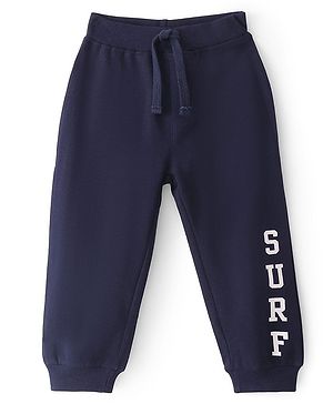 Babyhug Cotton Looper Knit Full Length Lounge Pants With Text Print - Navy Blue