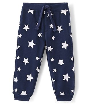 Babyhug Cotton Looper Knit Full Length Lounge Pant With Star Print - Navy Blue