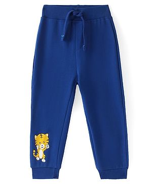 Babyhug Cotton Knit Full Length Lounge Pant with Baby Tiger Print - Blue