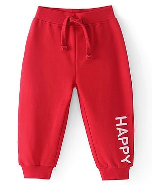 Babyhug Cotton Looper Knit Full Length Lounge Pant Happy Print - Red