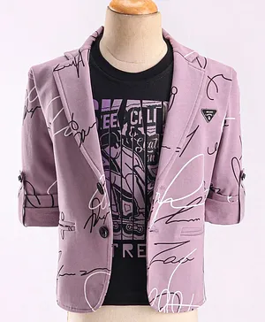 Dapper Dudes Full Sleeves Text Printed Blazer With Tee - Purple