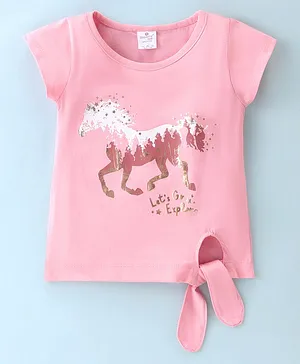 Smarty Girls 100% Cotton Half Sleeves Horse Printed T-Shirt - Pink