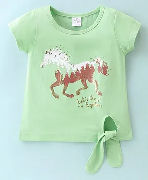 Smarty Girls 100% Cotton Half Sleeves Horse Printed T-Shirt - Olive Green