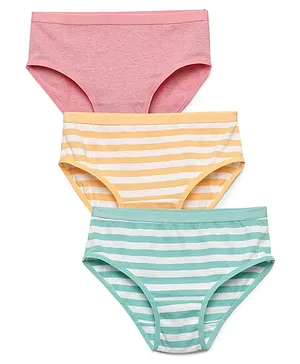 Charm n Cherish Pack Of 3 Striped & Solid Panties - Green Pink & Yellow