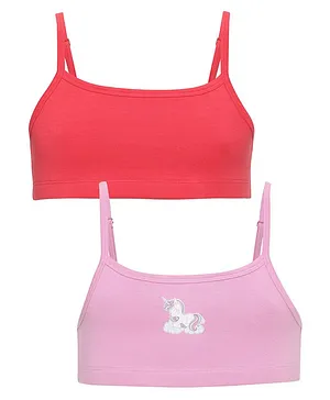 Charm n Cherish Pack Of 2 Cotton Elastane Solid & Unicorn Embellished Non Padded Breathable Teenage Beginners Bra - Pink