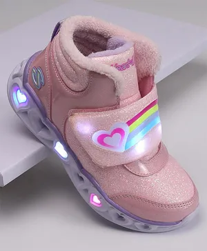 Skechers  LED Shoes Velcro Closure & Heart Print- Pink