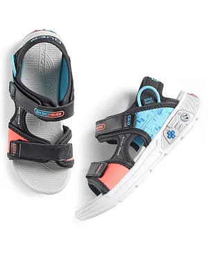Skechers Sandals with Velcro Closure Solid Colour with Controller Applique - Grey & Black