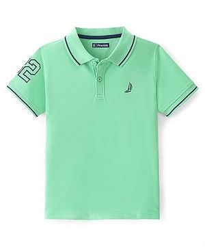 Pine Kids Cotton Knit Half Sleeves Polo T-Shirt Boat & No. 32 Embroidery - Spring Bud