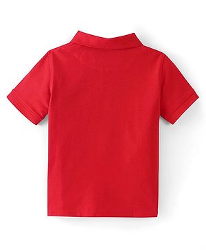 Pine Kids Cotton Knit Half Sleeves Polo T-Shirt With Solid Colour - Red