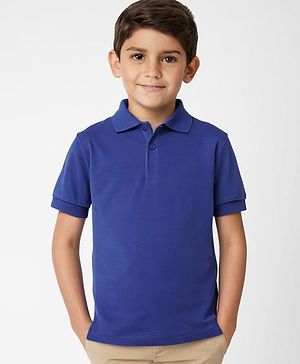 Pine Kids Knit Half Sleeves T-Shirt Solid Colour- Blue