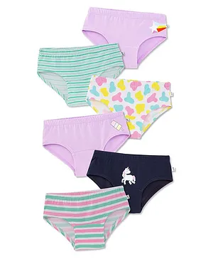 Plan B Pack Of 6 Striped Designed  & Unicorn  Printed Panties - Multi Colour