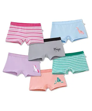 Plan B Pack Of 6 Striped & Animals Printed Boxers- Multi Colour