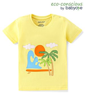 Babyoye  100% Cotton Knit Half Sleeves T-Shirt Beach Theme Print - Yellow