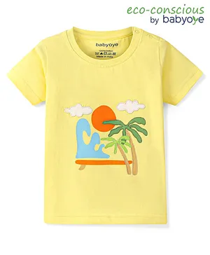 Babyoye  100% Cotton Knit Half Sleeves T-Shirt Beach Theme Print - Yellow