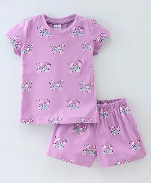 Smarty Girls 100% Cotton Half Sleeves Floral Print Night Suit - Mauve
