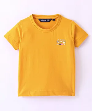 RUFF Lycra Knit Half Sleeves T-Shirt With Text Print - Yellow