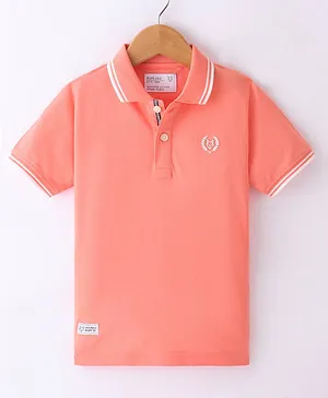 Ruff Cotton Knit Half Sleeves Solid Polo T-Shirt - Peach
