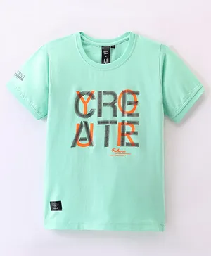 RUFF Lycra Knit Half Sleeves T-Shirt With Text Print - Green