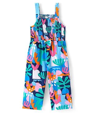Babyhug Cotton Jersey Knit Shoulder Strap Sea Weeds Printed Jumpsuit - Multicolor