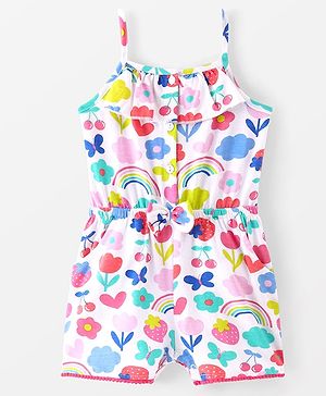 Babyhug Cotton Jersey Knit Sleeveless Singlet Jumpsuit with Floral Print-White