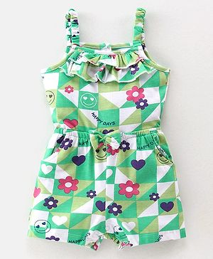 Babyhug 100% Cotton Jersey Shoulder Strap Jumpsuit Checkered - Green & White