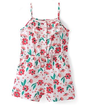 Babyhug Cotton Jersey Knit Sleeveless Singlet Jumpsuit with Floral Print - Off White