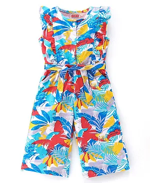 Babyhug Cotton Jersey Round Neck Jumpsuit With Floral Print - Multicolour