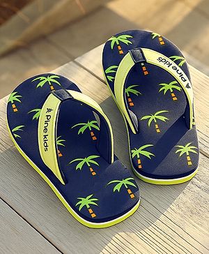 Pine Kids Slip On Flip Flops Palm Tree Print - Dark Blue