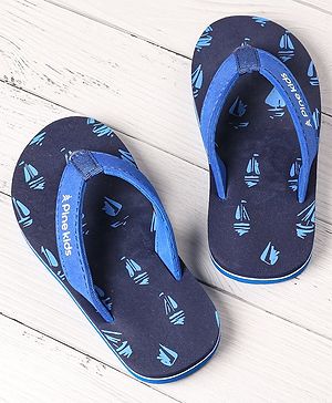 Pine Kids Slip On Flip Flops Boat Print - Sky Blue