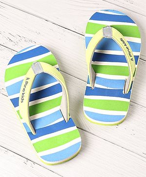 Pine Kids Slip On  Flip Flops Striped -  Sky Blue & Green
