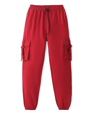 Pine Kids Terry Cotton Full Length Solid Lounge Pant with Cargo Pockets - Scarlet Smile