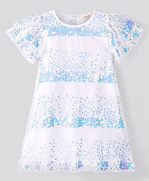 Primo Gino Half Sleeves Sequins Fabric A Line Party Wear Dress - Light Blue