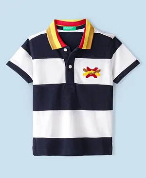 UCB Cotton Knit Half Sleeves Polo T-Shirt Stripes Design - Blue