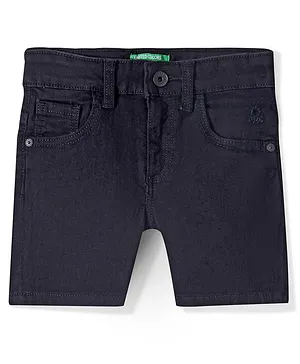 UCB Cotton Blend Knee Length Solid Color Denim Shorts - Black