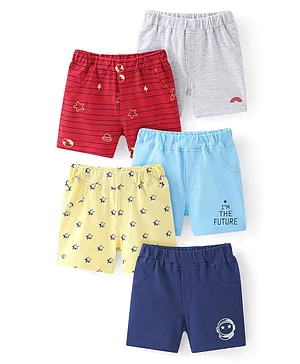 Doodle Poodle 100% Cotton Single Jersey Knit Above Knee Length Shorts Stripes & Star Print Pack Of 5 - Multicolor