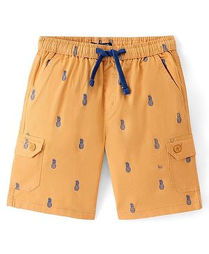 Pine Kids Cotton Elastane Woven Above Knee Length  Shorts Pineapple Print - Yellow