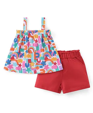 Babyhug 100% Cotton Knit Sleeveless Top & Shorts Floral Print - Multicolor
