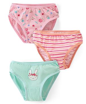 Babyhug 100% Cotton Knit Panties Floral Print Pack of 3 - Multicolour