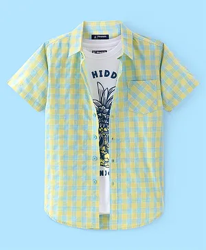 Pine Kids Cotton Half Sleeves Checked Shirt with Printed T-Shirt - Multicolor