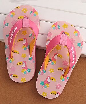 Cute Walk by Babyhug Slip On Flip Flops Floral & Toucans Print- Pink