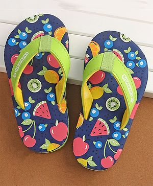 Cute Walk by Babyhug Slip On  Flip Flops with Fruit Design- Navy Blue & Green