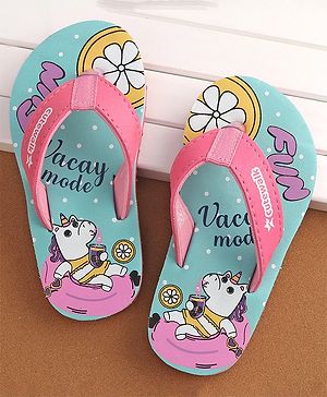 Cute Walk by Babyhug Slip On  Flip Flops with Unicorn Design- Pink & Blue